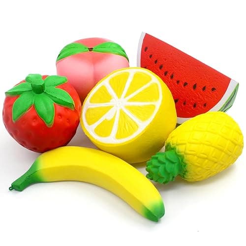 6PCS Jumbo Squishies Slow Rising Strawberry Peach Banana Lemon Watermelon Pineapple Charms Fruit Squishies Cream Scented Stress Relief Kawaii Toys for Kids and Adults - Image 1