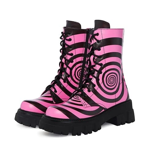 driceic Women's Combat Boot Zebra Platform Ankle Adjustable Lace-Up Vamp Inside Zipper Fashion Party Boots - Image 1