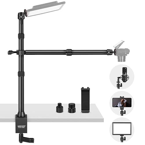 NEEWER TL253A+DS001 Table Camera Tripod with 2 Telescopic Arms, Phone Holder, Ball Heads, Screw Adapter, Table Light Stand for Camera, Mobile Phone, Webcam, Ring Light - Image 1