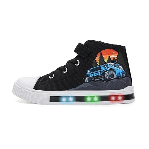 EUXTERPA Kids Toddler Sneakers Light Up Flashing Shoes Girls Boys Easy Fasten High Top Walking Canvas Sneaker - Image 1