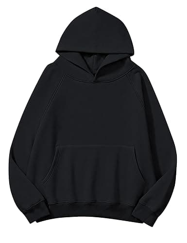 Lauweion Women Solid Basic Fleece Letter Loose Hoodie Sweatshirt Long Sleeve Kangaroo Pocket Drop Shoulder Pullovers Top - Image 1