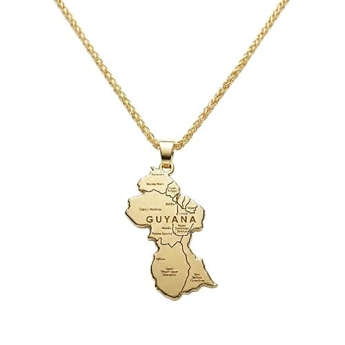 Guyana Map Necklace for Women and Men, Guyana Flag and Map Lover Gift | Gold Plated Guyanese Pendant, South America Jewelry, Detailed Topography, Heritage Gift - Image 1