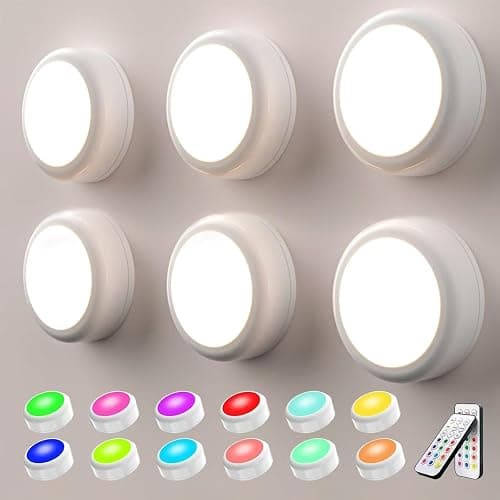swesara Push Lights with Remote Puck Lighting Battery Operated Tap Lights Button Stick On Color Changing Led Lights 6 Pack (6P White) - 6 Pack White - Image 1
