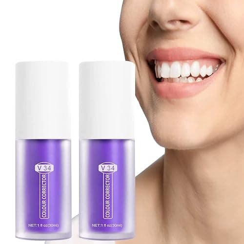 Purple Toothpaste for Teeth Whitening 2pcs Teeth Refresher Purple Color Corrector Booster Toothpaste 3D Teeth Whitening Kit for Tooth Stain Removal Enhances Tooth Brightness - Image 1