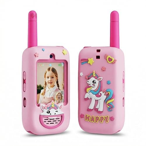 Kids Video Walkie Talkies, 2 Pack with Screen, Long Range Two Way Radio | Rechargeable Video Walkie Talkie Toys with 4 Voice Effects, Camping Hiking Birthday Gift for Boys Girls Age 3-12 - Image 1
