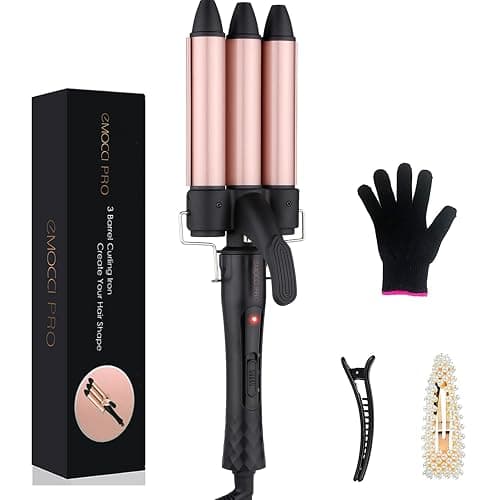 3 Barrel Curling Iron Wand Set Ceramic Hair Curler Beach Waves Hair Waver Crimper Tool for Women 1 Inch 25mm Triple Barrel Fast Heating HairStyling Tools (Black) - Image 1