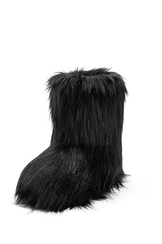 IXU Women's Faux Fur Boot Furry Fluffy Round Toe Suede Snow Winter Women Boots Comfy Plush Warm Short Outdoor Indoor Flat Shoes Mid-Calf Boots - Image 1
