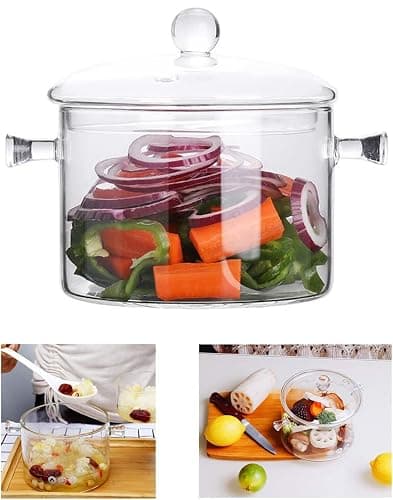 Glass Cooking Pot - 1.5L/50oz Heat-Resistant Borosilicate Glass Handmade Cookware Set stovetop Pot - Safe for Pasta Noodle, Soup, Milk, Tea (1.5L/50OZ) - Image 1