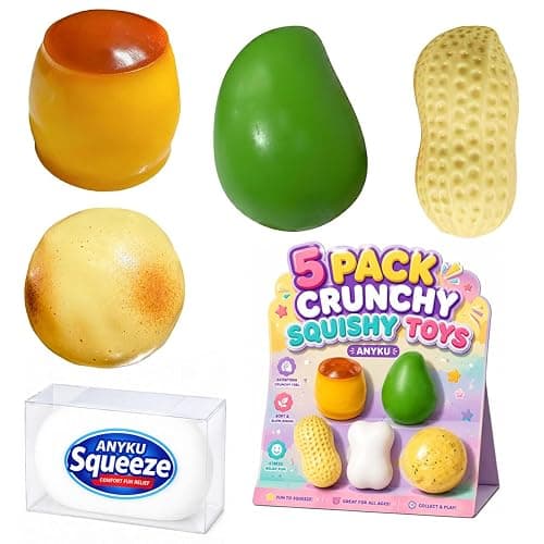5 Pack Crunchy Squishy Toys Slushy Squeeze Stress Ball Food Toy | Peanut Pudding Potato Mango Soap Bead Filled ASMR Realistic Non Rebound Moldable Adults Party Favor - Image 1