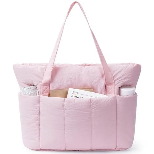 Narwey Puffer Tote Bag for Women Work with Laptop Compartment, Puffy Quilted Work Tote Bags for Travel Carry on Teacher Nurse - Image 1