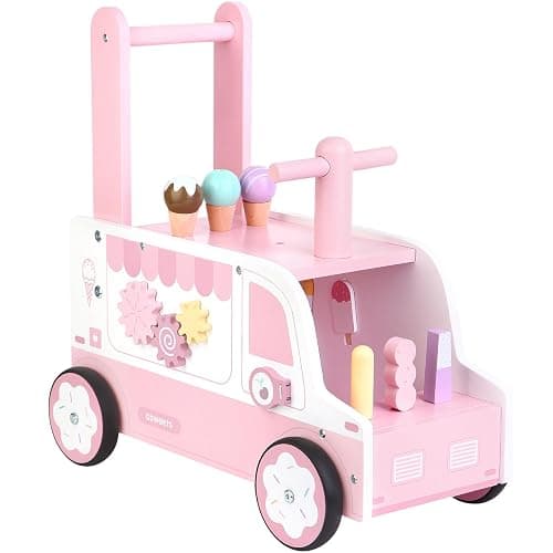 Asweets Wooden Baby Push and Pull Walker with Wheels, Learining Acticity Walker for Boys & Girls, Multiple Activities Center, Develops Motor Skills & Stimulates, 17.3''L x 9.1''W x 18.1''H - Image 1