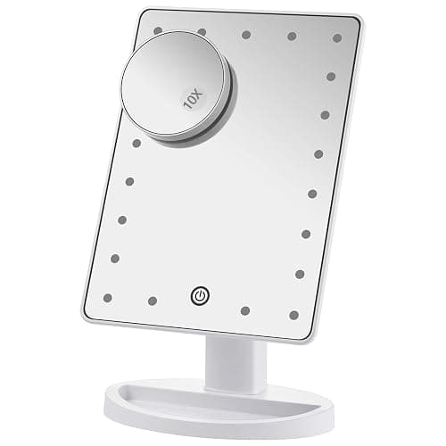 Nestling Makeup Mirror with Lights, 21 LED Lights Vanity Cosmetic Touch Screen, 10x Magnification Detail Mirror, 180° Free Rotation, Dual Power Supply Light - Image 1