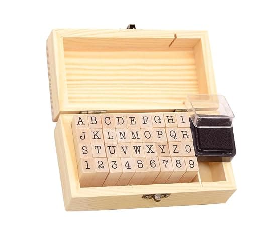 36Pcs Wooden Rubber Stamps Number Letter Alphabet Stamps Mini Cute DIY Stamps Set for Craft Decorating Scrapbooking and Wedding Invitation Cards (36pcs B) - Image 1
