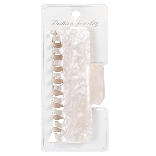 OWIIZI Hair Clips for Women 3.9" Extra Large Acetate Claw Clips Strong Hold Non-Slip Durable Big Square Banana Clamps Hair Accessories for Thin Thick Curly Hair(Ripple White) - Image 1