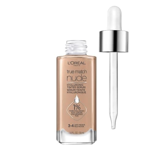 L'Oreal Paris True Match Nude Hyaluronic Tinted Serum Foundation with 1% Hyaluronic acid, Light-Medium 3-4, 1 fl. oz. - Image 1