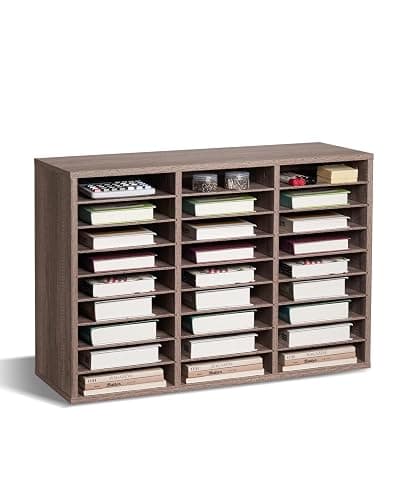 VEVOR Literature Organizer, 27 Compartments Office Mailbox with Removable Shelves, Wood Mailbox Sorter Particle Board Office Home Classroom Storage, File Sorter for File, Document, Paper, Black-Grey - 27 Compartments - Black-grey - Image 1