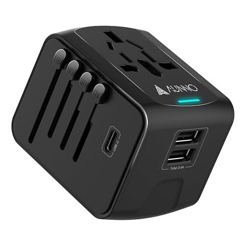AUNNO Universal Travel Adapter, International Travel Plug Adapter with 1 USB C and 2 USB Ports, All in One Worldwide Plug Adaptor, UK to European Power Universal Plug Adaptor for EU USA Australia - Image 1