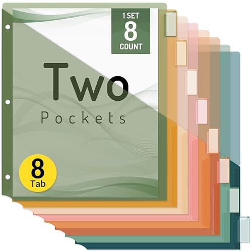 Forvencer 8 Count Dividers with 2 Pockets,8 tabs Binder Dividers with tabs | Dividers for 3 Ring Binder Organizer,School Supplies, Multicolor, 1 Set - Image 1