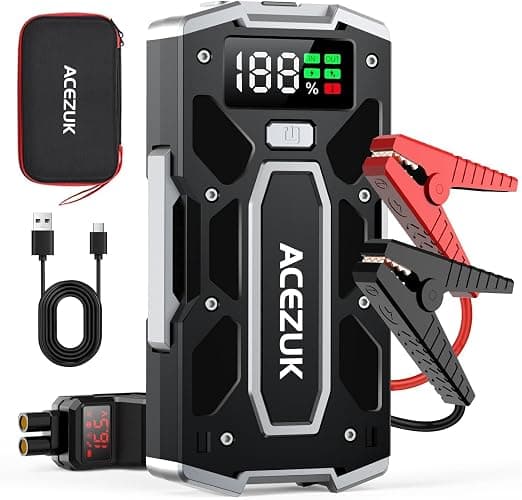 ACEZUK Booster Batterie Voiture 7000A, Démarreur de Batterie de Voiture Portable(Jusqu'à 8.0L Diesel ou 10.0L Gaz), 12V Jump Starter, Pinces Intelligentes avec Écran, Lumière LED, Port de QC3.0 - Image 1