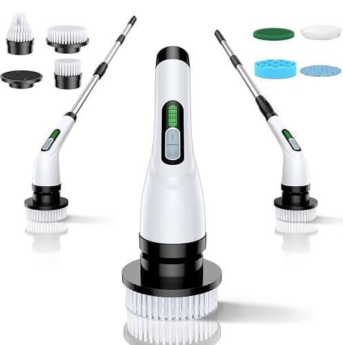 Electric Spin Scrubber for Bathroom: Shower Scrubber with Long Handle, Dual Speed Cordless Power Cleaning Scrub, 7 Brush Heads, IPX7 Waterproof Heavy Duty Cleaner Tools for Tub Tile Grout Wall - Image 1