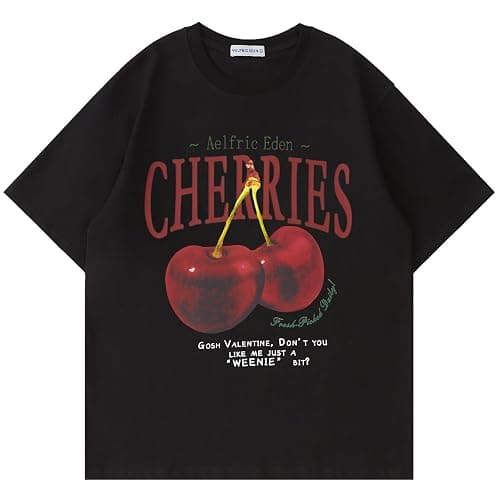 Aelfric Eden Oversized Graphic Tees Unisex Cherries Print T Shirts Casual Summer Short Sleeve Top Cotton Cute Tee Shirt - Image 1