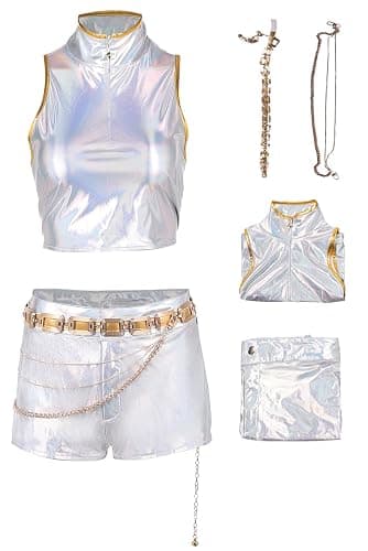 BAEHEU Demon Hunters Rumi Cosplay Costume Idol White Shirt High Neck Crop Tank Top Shorts Gold Belt Halloween Outfit - Image 1