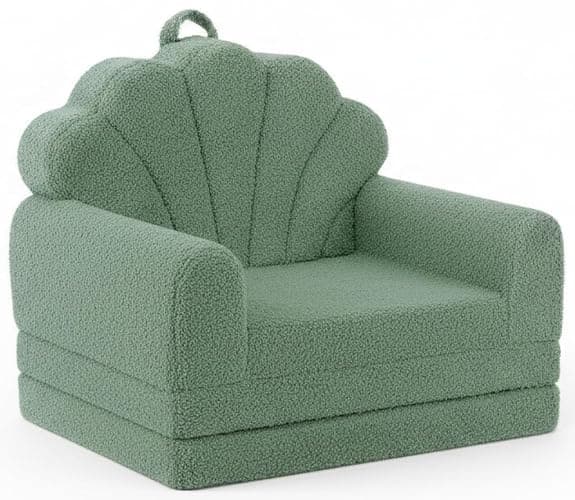 Blissful Diary Kids Couch, 2-in-1 Soft Toddler Couch Fold Out, Toddler Chair Comfy, Convertible Sofa to Lounger, Kids Furniture for Playroom, Gift for Birthday, Children's Day, Green Shell - Image 1