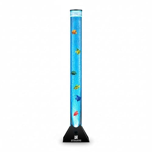 Straame 90cm Bubble Fish Lamp, Colour Changing LED Light, Sensory Room Decor & Mood Lamp, Includes Artificial Tropical Fish, Adjustable Bubble Tube, Plug-in Power, Black Base - Image 1