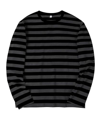 KESIHAN Mens Striped Long Sleeve Shirt Crewneck Casual Basic Stripe Tee | Crewneck long sleeve striped tee with cotton spandex fabric,casual regular fit basic style for daily wear and layering. - Image 1