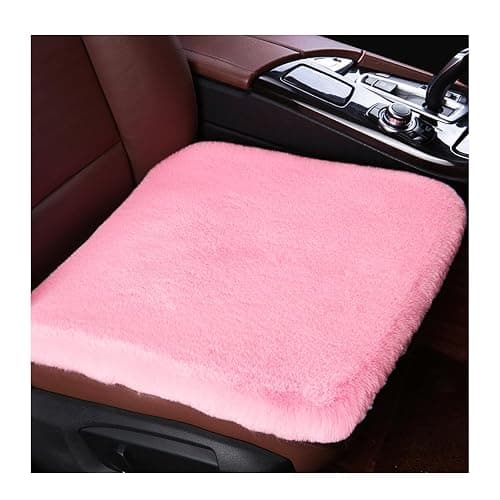 Ohleats Sheepskin Car Seat Cushion, Comfortable Soft Fur Wool Auto Front Seat Cover, Vehicle Seat Protector Pad for Warm Winter Office Chair, Universal Decor Car Accessories (Pink) - Image 1