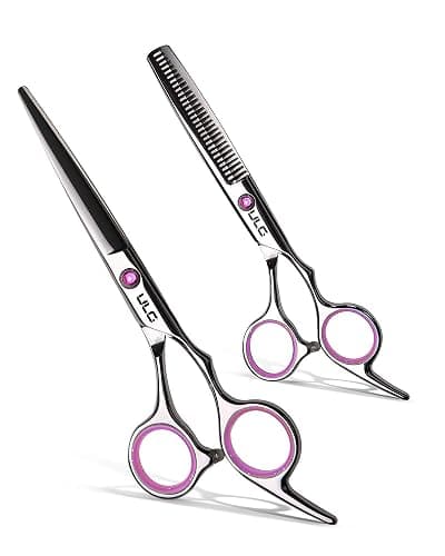 Hair Cutting Scissors Thinning Shears Kit ULG Professional Hairdressing Texturizing Salon Razor Edge Scissor Japanese Stainless Steel 6.5 inch Pink - Image 1