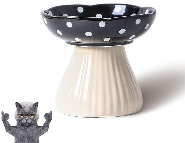 Mushroom Cat Bowl,Whisker Fatigue Cat Bowl,Cute Cat Bowls,Elevated Cat Food Bowl, Lead & Cadmium Free Ceramic Cat Bowls for Food and Water.(Black) - Image 1
