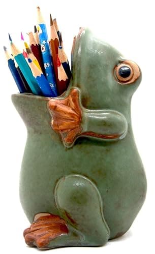 MONMOB 7" Ceramic Frog Shaped Plant Pot for Bonsai Flower Succulent Planter Candy Dish Pencil Holder Decor Multipurpose Green Frog Gift - Image 1