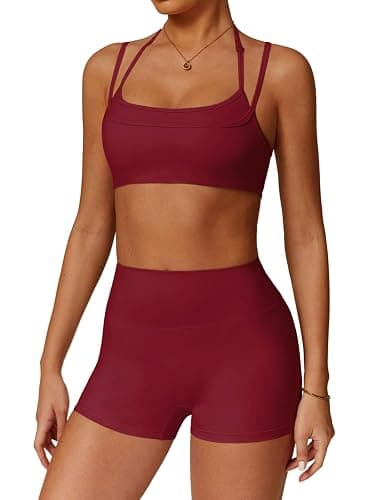 QBGJTD Two Piece Workout Sets For Women Sports Bra Matching High Waist Scrunch Butt Shorts Gym Yoga Athletic Clothes - Image 1