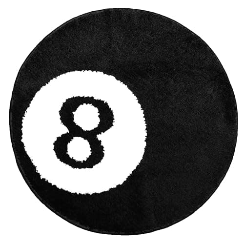TURKUAZ LABEL 8 Ball Rug - 24 Inch White & Black Hypebeast Rug - Cool and Aesthetic Rugs for Bedroom & Living Room - Y2K Room Decor - Image 1