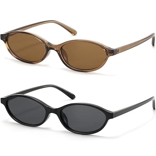 ViewJoy Retro Oval Cat Eye Sunglasses for Women Small Y2K Thin Frame 100% UV Protection Lightweight Vintage 90s Sun Glasses - Image 1