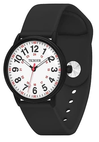 TKIIOER Nurse Watch for Nurse Medical Professionals Students Women Men, 50M Waterproof 12/24 Hour Military Time Luminouse Easy Read Dial, Second Hand Watch for Nursing - Black White - Image 1
