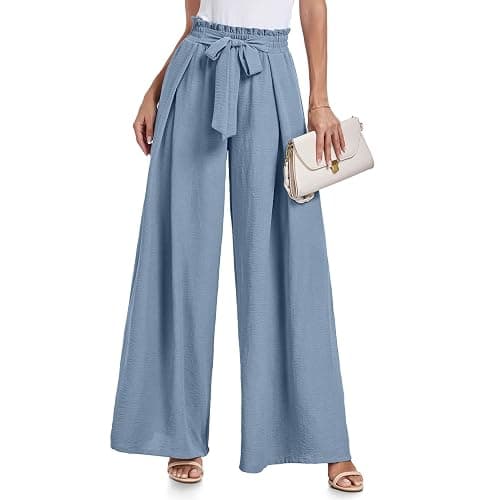 Lepunuo Wide Leg Pants for Women High Waisted Palazzo Pants Work Casual Flowy Tie Knot Trousers with Pockets - Image 1