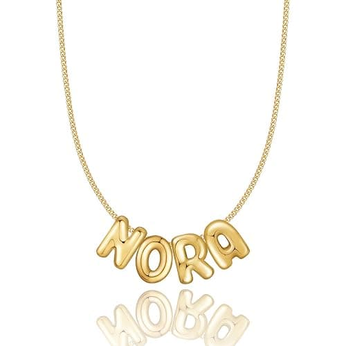 YOUNIFLARE Personalized Bubble Letter Name Necklace for Women in Gold-Plated Brass, Custom Handcrafted Keepsake Jewelry Gift for Birthdays and Anniversaries with Timeless Elegant Style - Image 1