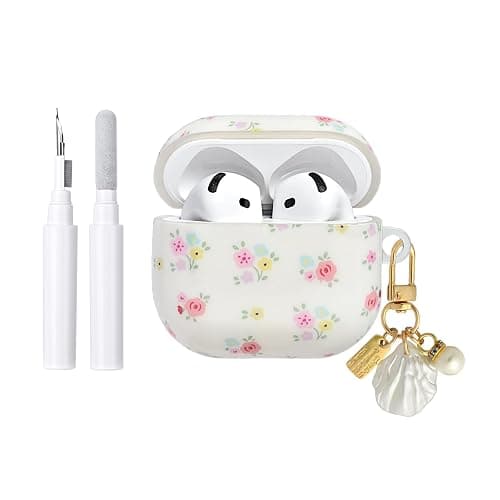 Reownest Étui AirPods 2 avec Kit Nettoyage, Design Floral Mignon avec Fleurs Élégantes, Coque TPU Douce pour Filles et Femmes,Compatible avec AirPods 2e Génération –Blanc - Image 1