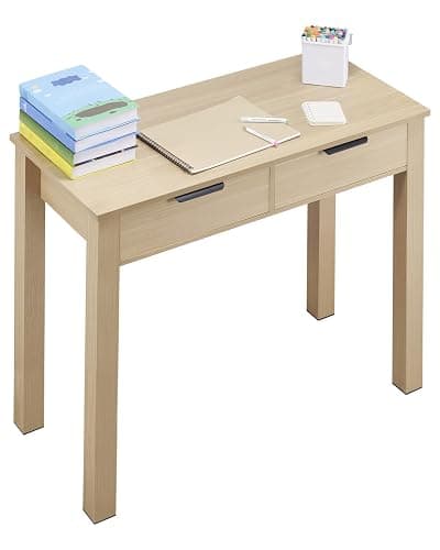 VEVOR Small Desk with Drawers, Wooden Table for Home Office, Small Computer Desk with Storage, Vanity Desk with Drawers, Study Table for Adults/Students for Drawing, Reading, Writing, Light Wood - Image 1