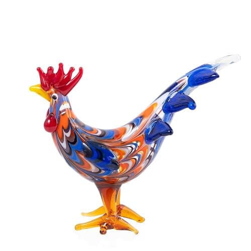CIFIBIFUN Mini Blown Glass Chicken Rooster Figurines, Handmade Small Companion Cute Collectible for Desktop Ornament (Dark Blue) - Image 1