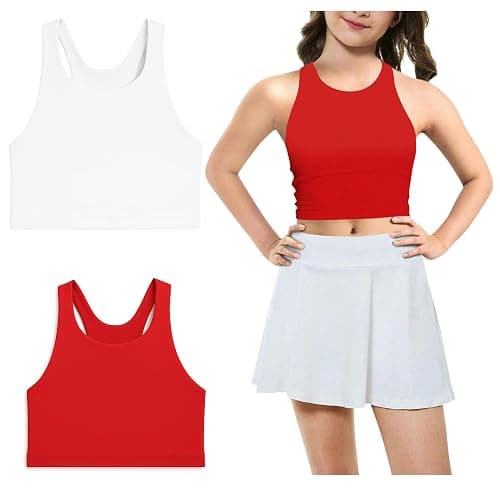 Beat Street Girls Tank Tops - 2 Pack Double Lined Racerback Sleeveless Yoga Dance Crop Top - Made in USA - White/Red - 10-12 - Image 1
