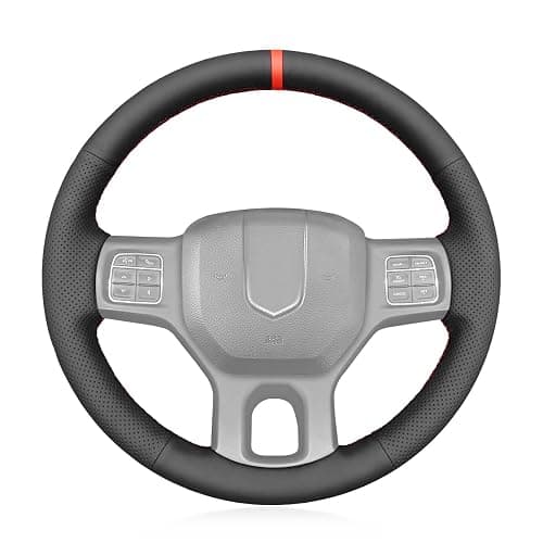 MEWANT Hand-Stitched Black PU Leather Car Steering Wheel Cover for Dodge Ram 1500/3500 2013-2018 - Protector Wrap Accessory - Image 1