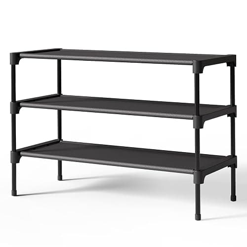 Kitsure Shoe Rack - Non-Woven Shoe Rack Shelf, Shoe Organizer for Closet, Entryway, Garage & Corridor, Stackable Shoe Shelves, 27.5" Wide - 3 Tier, Black - Image 1