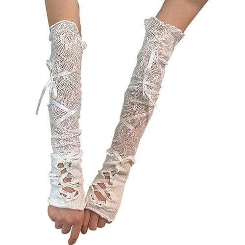 Tsffae Frauen Lolita Jk Spitze Fingerlose Handschuhe Gothic DIY Strapping Sleeve Kleidung Zubehör Elastische Mesh Punk Handschuhe Für Mädchen - Image 1
