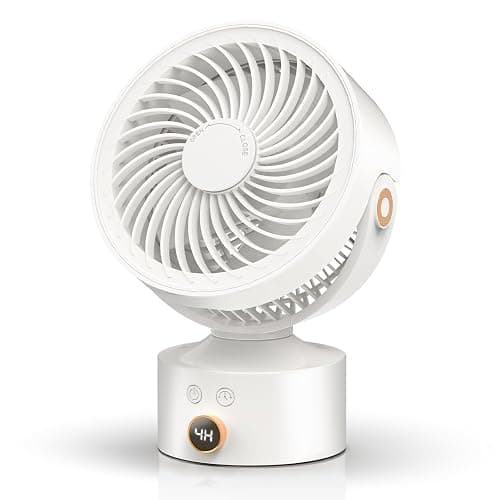 Yincook Desk Fan Small Oscillating for Bedroom, 9 Inch Quiet Desk Fan Air Circulator with 3 Speeds, 4H Timer, Rechargeable Desk Fan for Office/Dorm/Room-White - Image 1