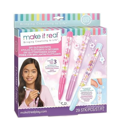 Make It Real DIY Floaty Pens Kit - Create 3 Sparkly, Customizable Pens with Glitter & Charms - Fun Craft for Tweens, Girls & Kids Ages 8+ -Mess-Free Creative Activity Great Gift for Artistic Kids - Image 1