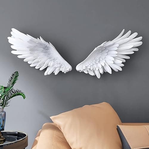 SUN RDPP Angel Wings Wall Decor, 3D Large White Angels Wings Wall Sculptures Art Decor, Angel Wings Statue Ornament for Wall Living Room Bedroom - Image 1