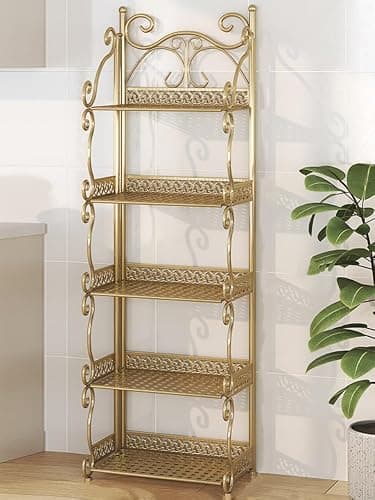 Collapsible Plant Shelf, Easy to Assemble, Versatile Metal Storage Shelf, Iron Floor Standing Rack Organizer for Kitchen, Living Room, and Bathroom(Gold,Large) - Image 1
